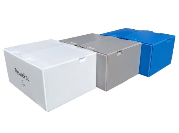 Reusable boxes with interlocked flaps and snap fits