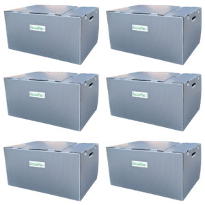6 pack 24x16x12 inch X-Large reusable boxes, gray moving & storage
