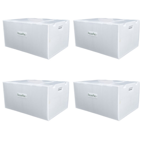 4 pack 24x16x12 inch X-Large reusable boxes, near white moving & storage